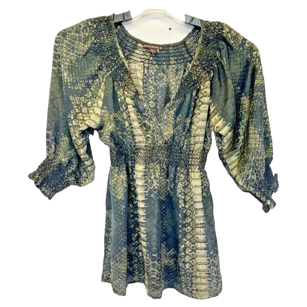 Mushkaby Sienna Rose Womens Medium Snake Skin Pattern Beaded Blouse NW/OTs (X24)
